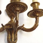 Magnificent Pair French Antique Bronze Triple Wall Lights Urn & Swag Detail
