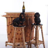 Vintage bamboo Tiki bar cocktail bar with 2 bar stools.