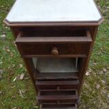 Walnut and walnut veneer bedside table with marble around 1900, door with drawers
