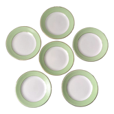 Set of 6 pastel green honeycomb dessert plates moulin des loups / l'amandinoise 50s