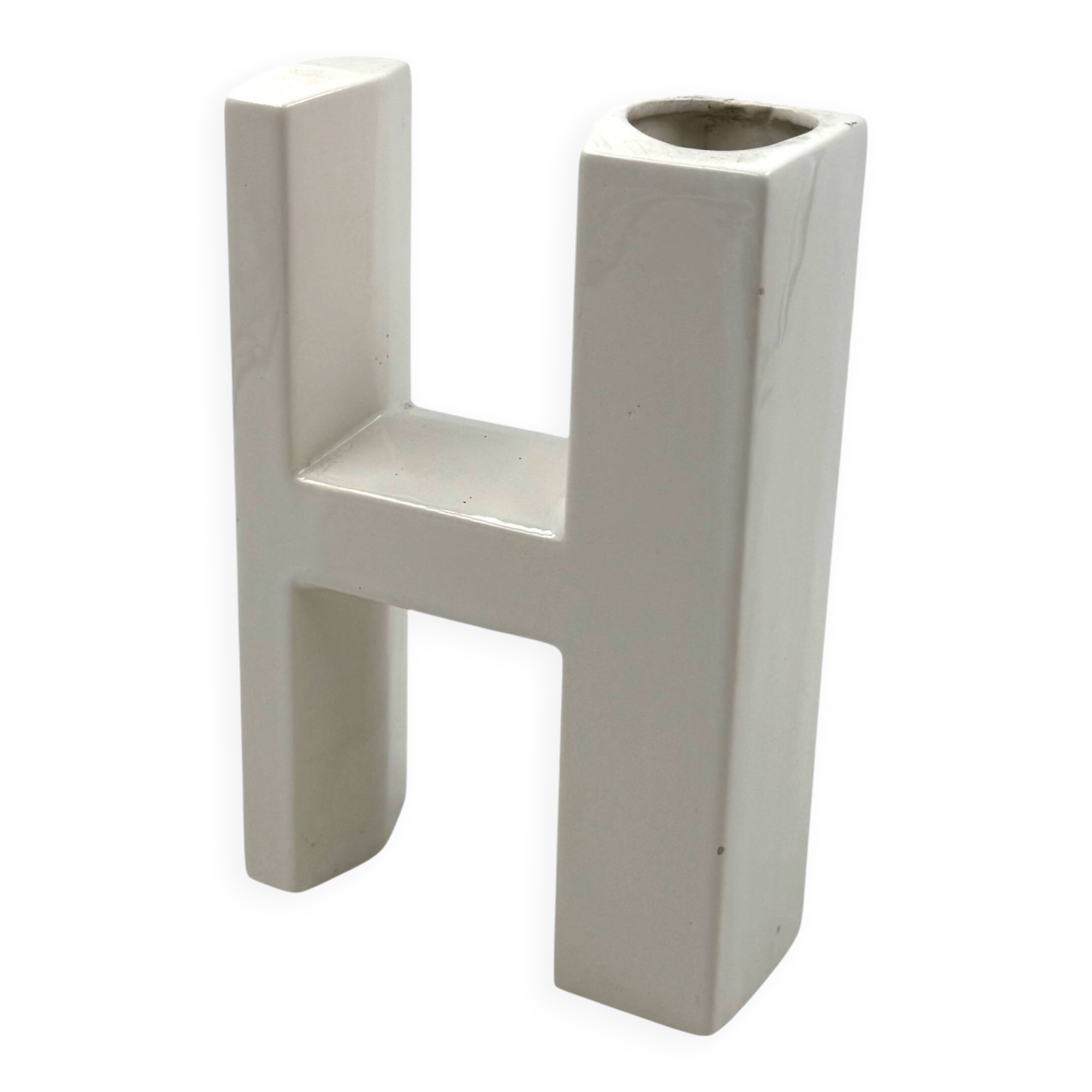 Space age H letter ceramic solifleur vase, Marcel Radureau ca. France 1970