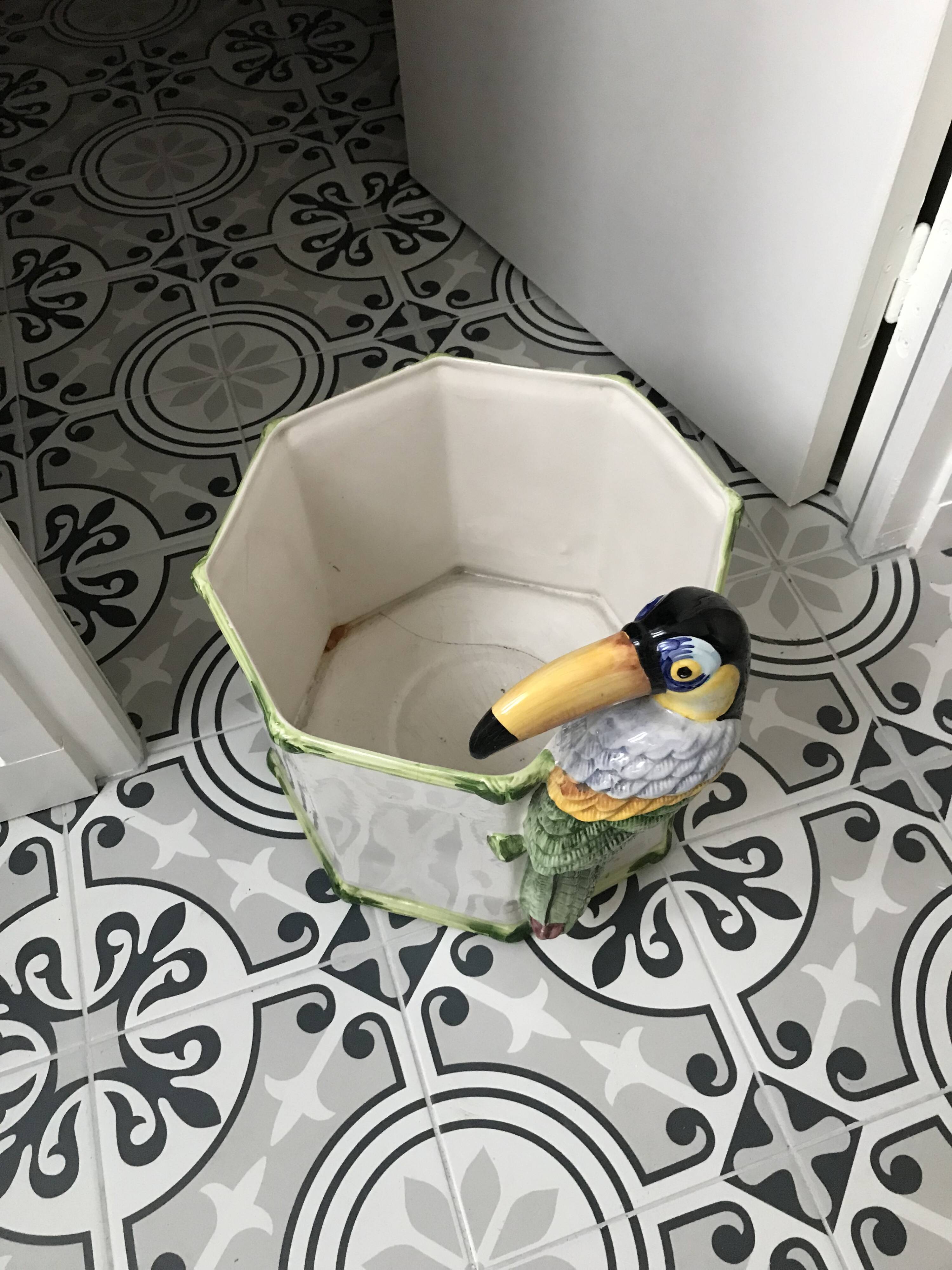 Vintage slip planter with Toucan decoration