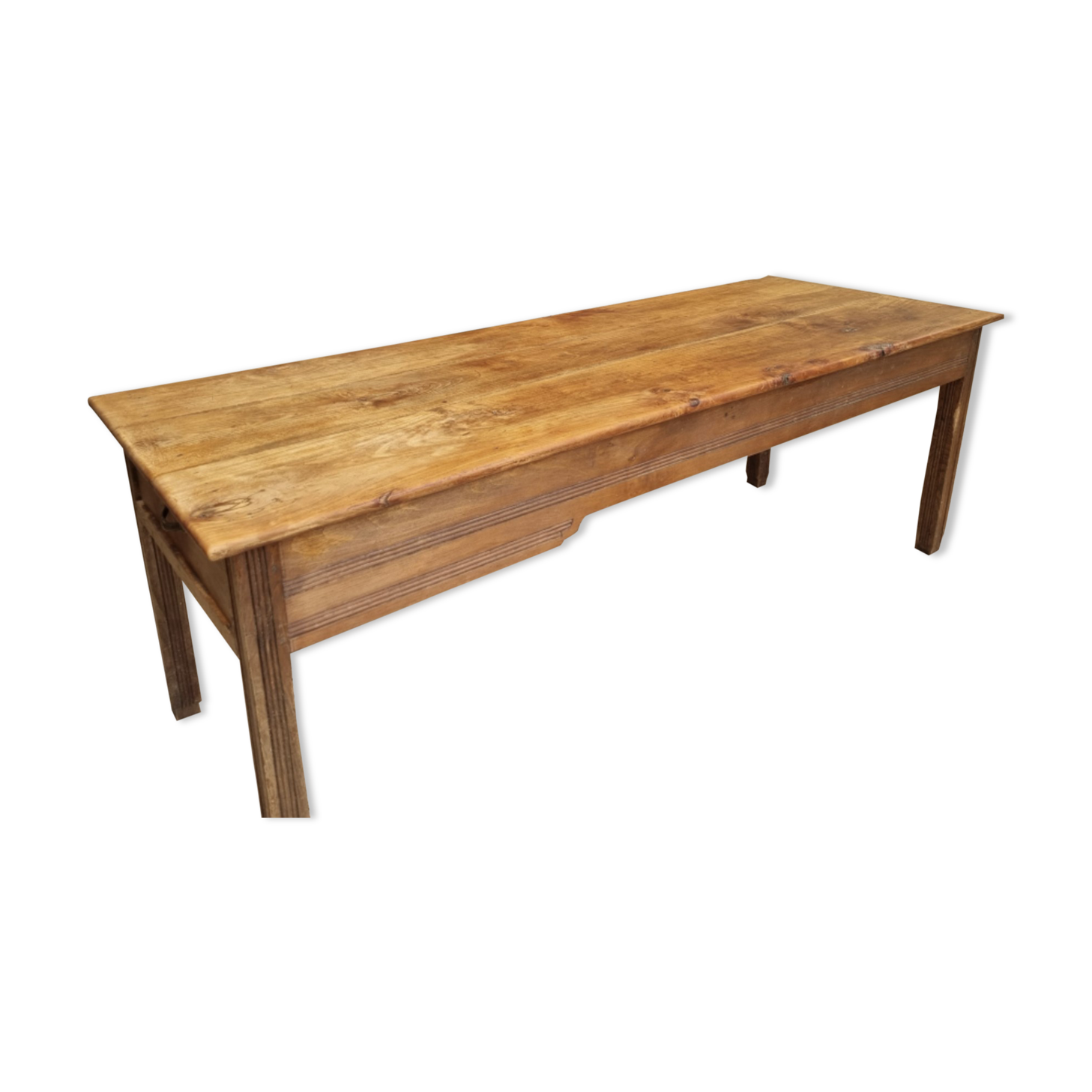Solid oak farmhouse table, a drawer, vintage, early twentieth century.