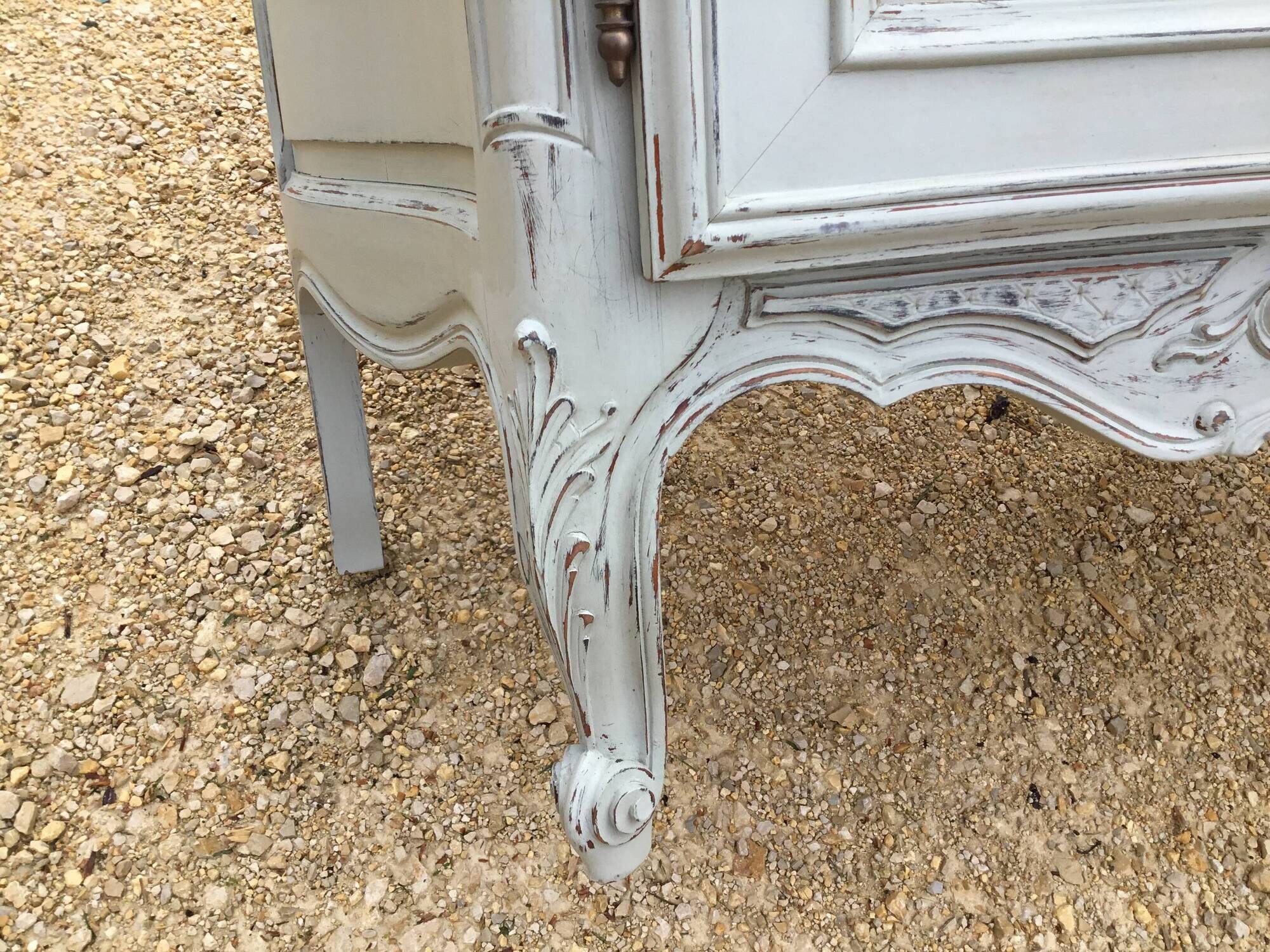 Louis XV style sideboard in cherry wood, revamped with Versailles parquet flooring