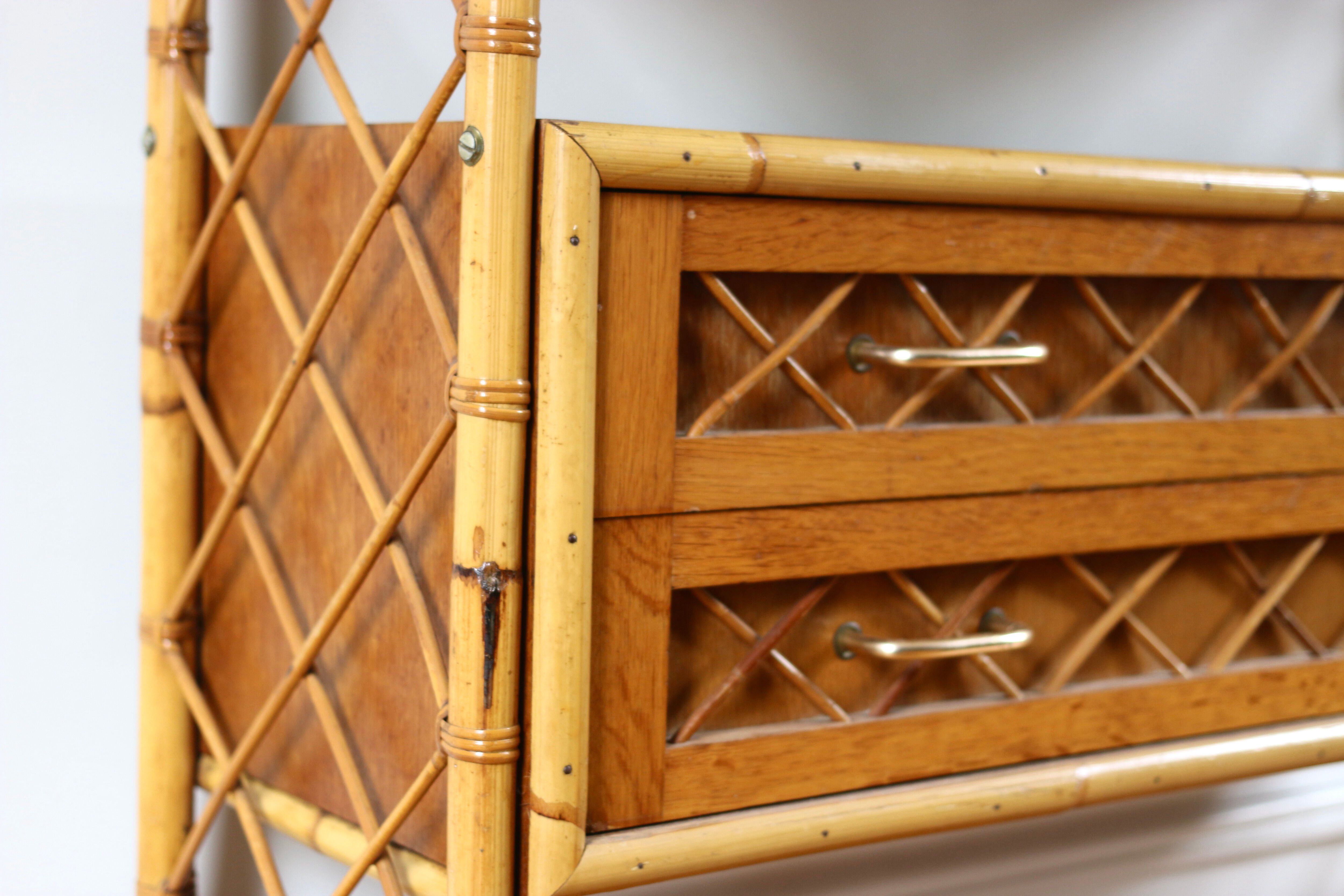Vintage rattan bookcase Louis Sognot 60s