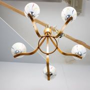 Mid-century wooden chandelier with glass shades, Czechoslovakia, 1970s.