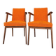 Pair of vintage 60s armchairs in wood and orange bouclé fabric