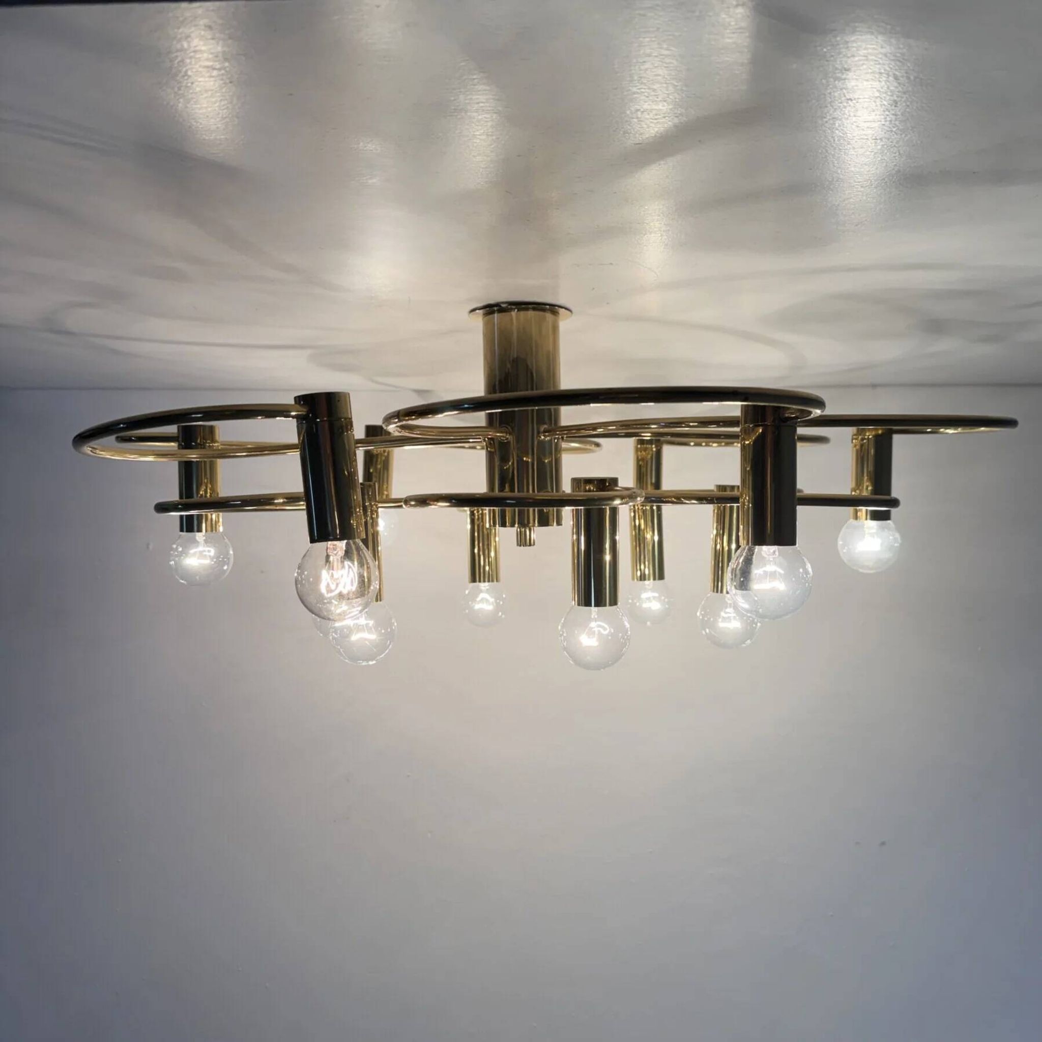 Leola sculptural brass 12-light ceiling or wall flush mount, 1970s
