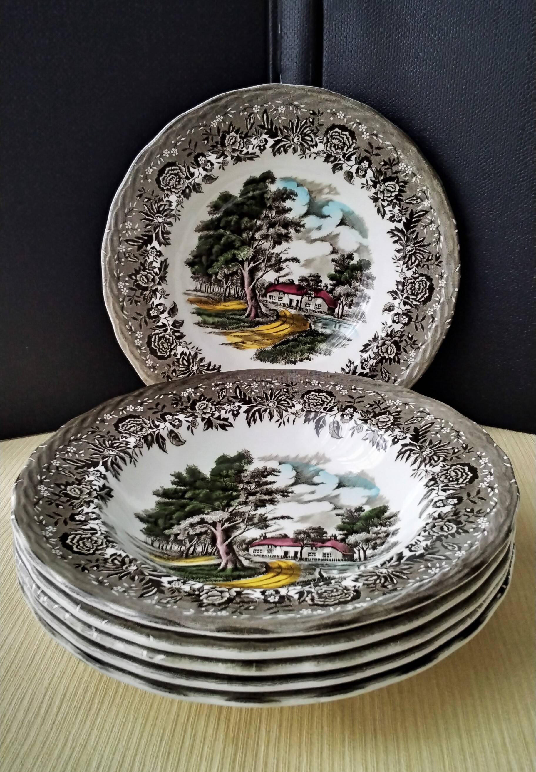 6 deep plates Staffordshire Country Style model