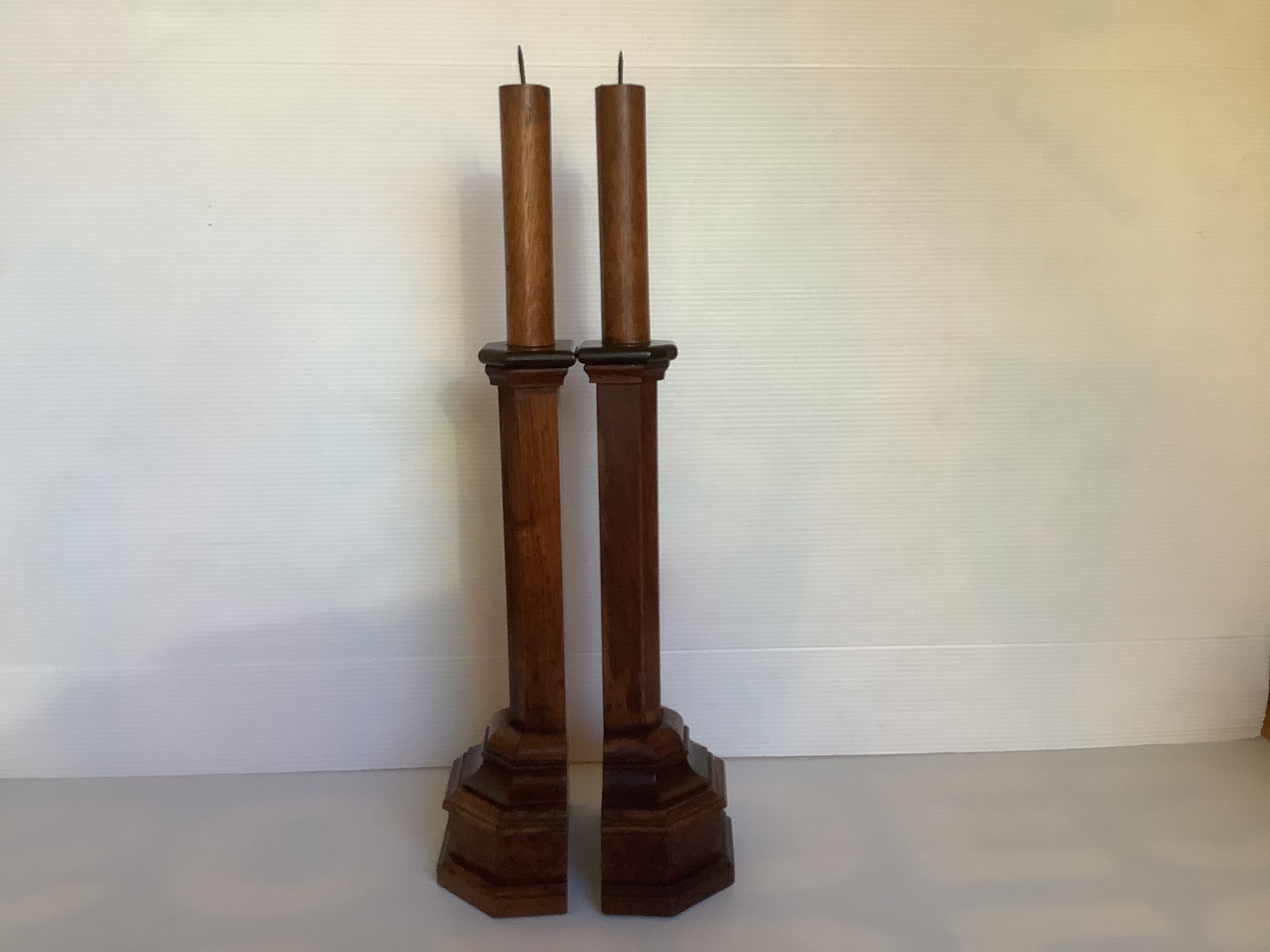 Pair of old candlesticks pic wooden candle
