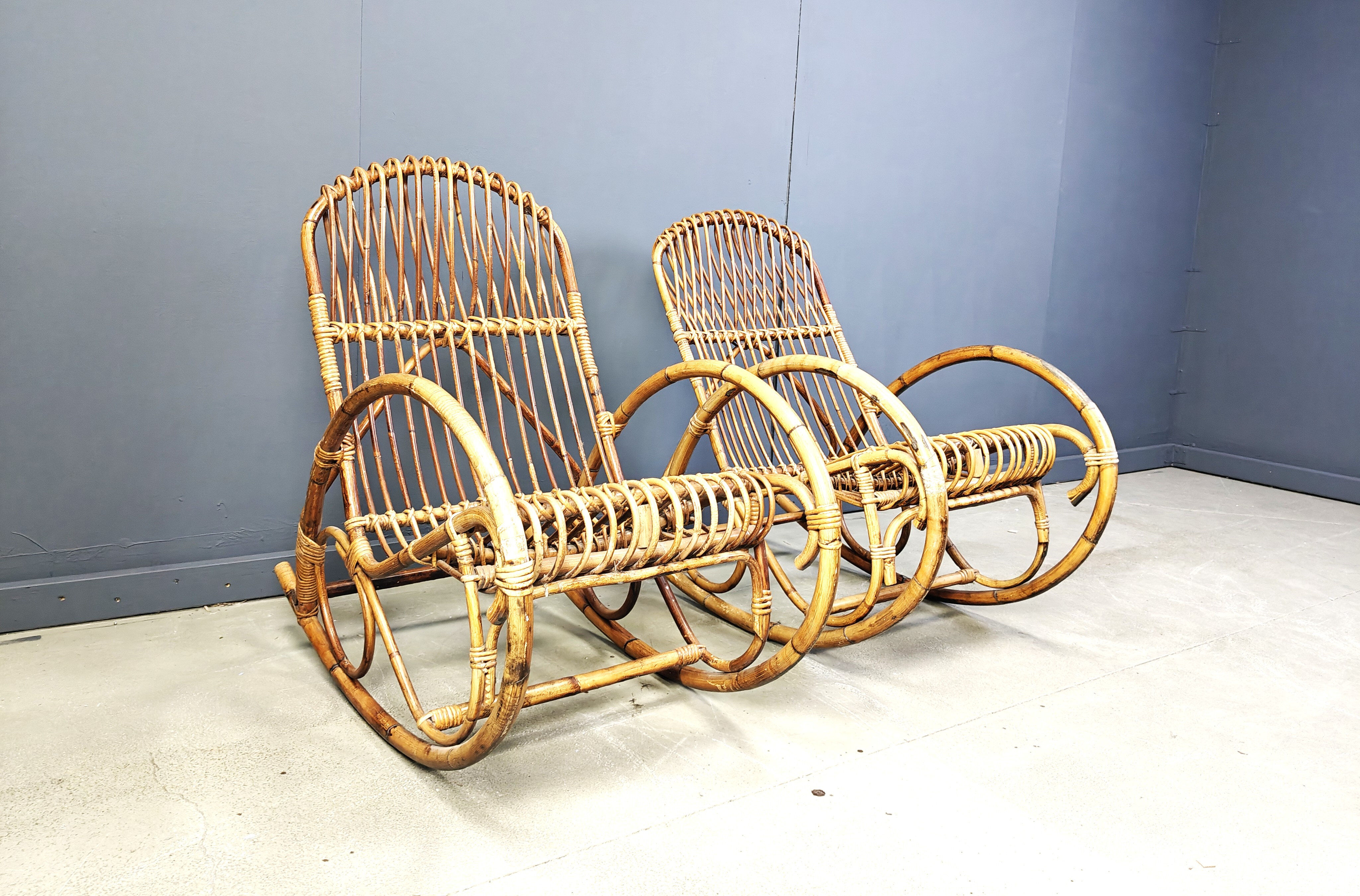Vintage bamboo rocking chairs, 1960s - set of 2