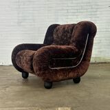 Fauteuil vintage italien en velours marron foncé
