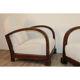 Pair of modernist armchairs in wood and buckle fabric, 1940