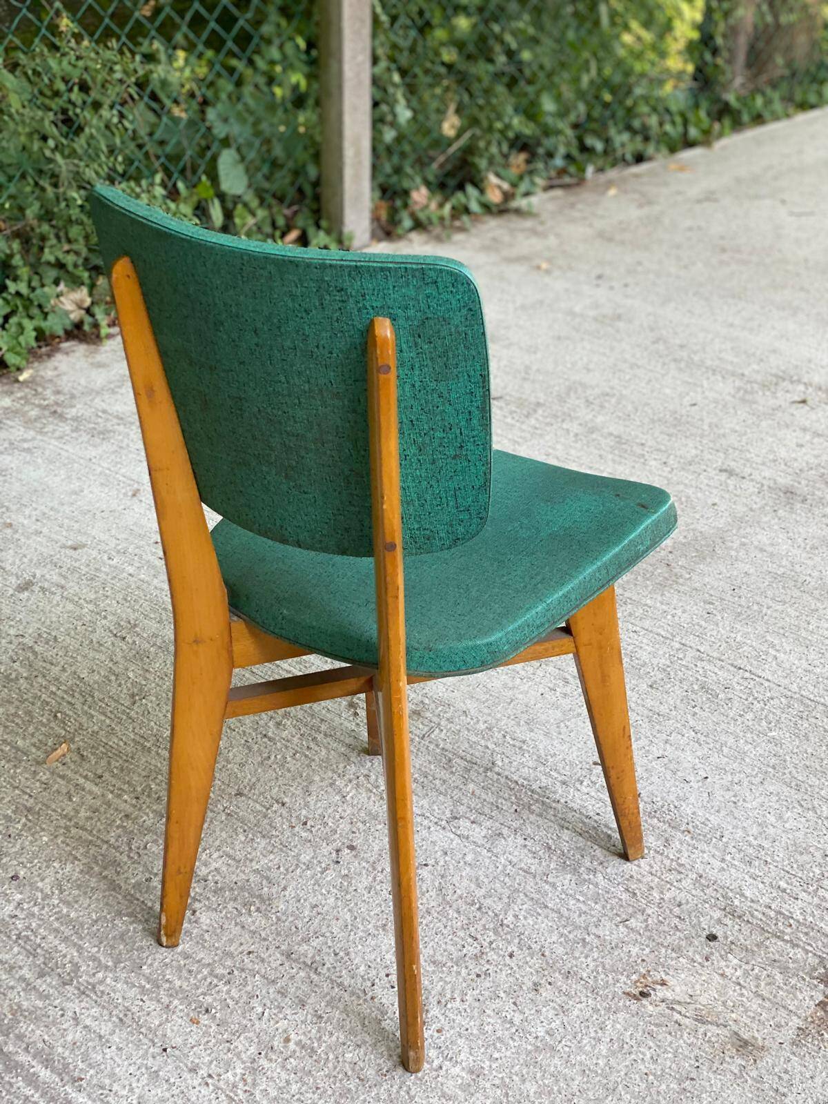 Scandinavian chair in solid wood and green leather, 1960s