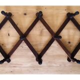 Old telescopic wooden wall coat rack - 10 accordion hook coat rack