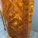 Corner display case in marquetry, 20th century
