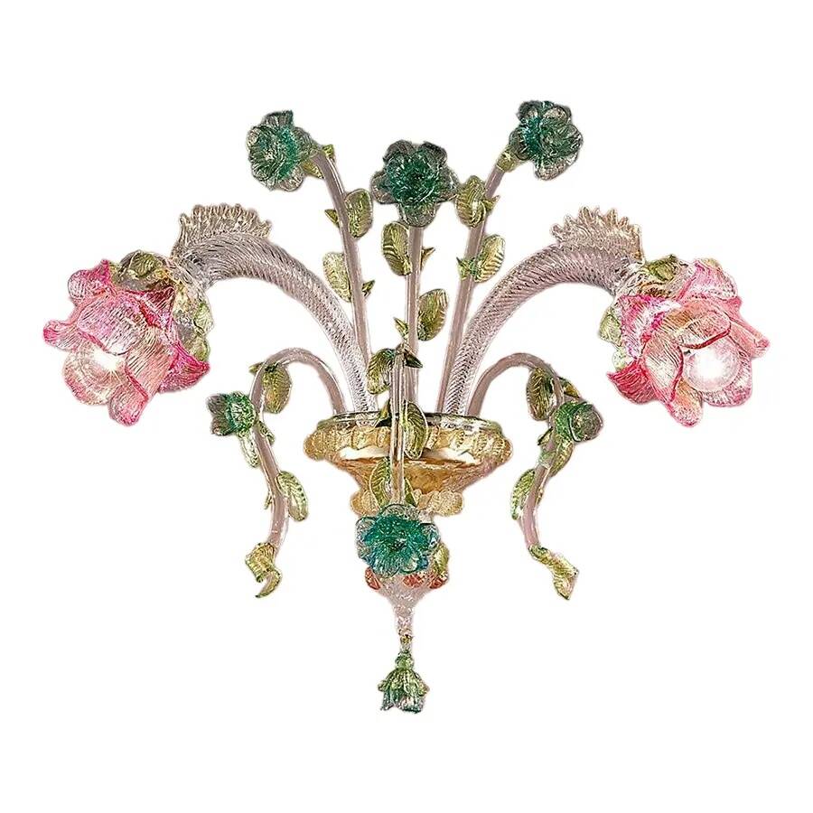 Applique murale en verre de Murano floral classique de luxe — rose et vert vénitien