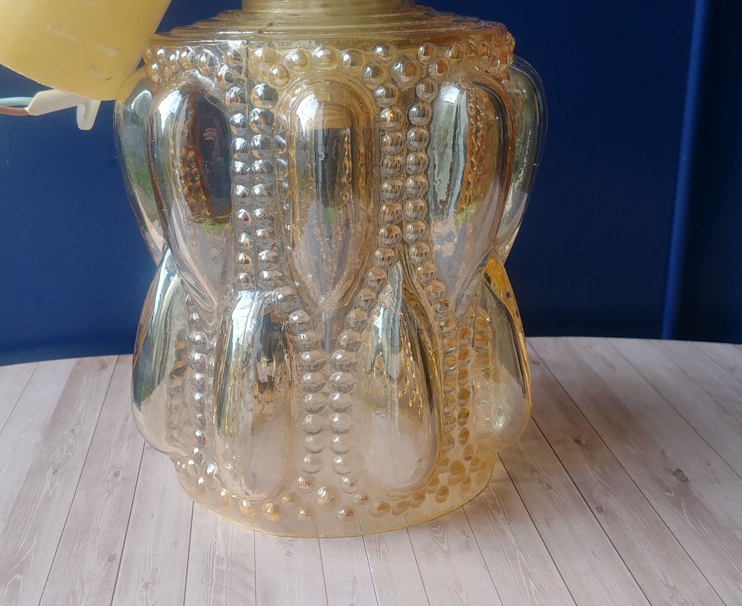 Suspension bulles en verre ambré irisé vintage années 70 forme tube