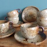 Tea or coffee service in Puisaye stoneware, signed Jean-Pierre Prud’homme