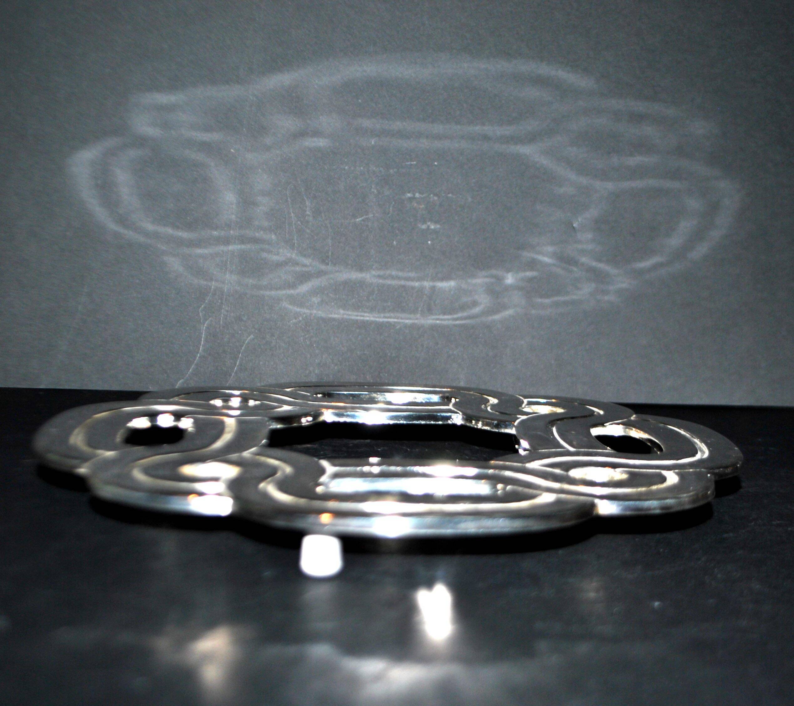 LANCEL silver-plated metal trivet with "Lancel Paris" label, vintage 1970s