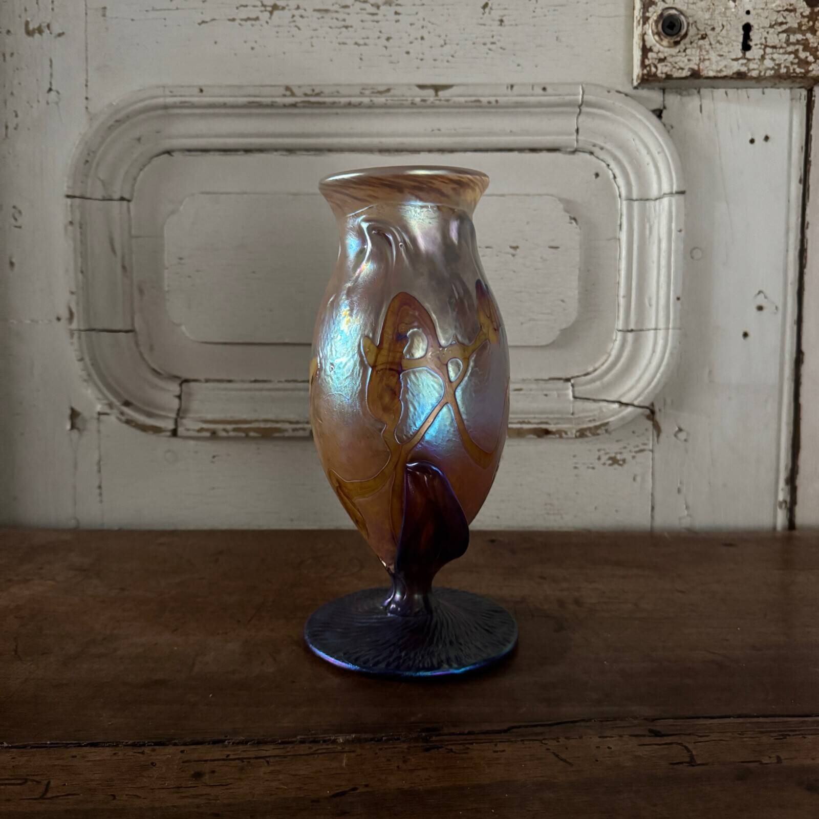 Iridescent glass paste vase signed JP Mateus 1995