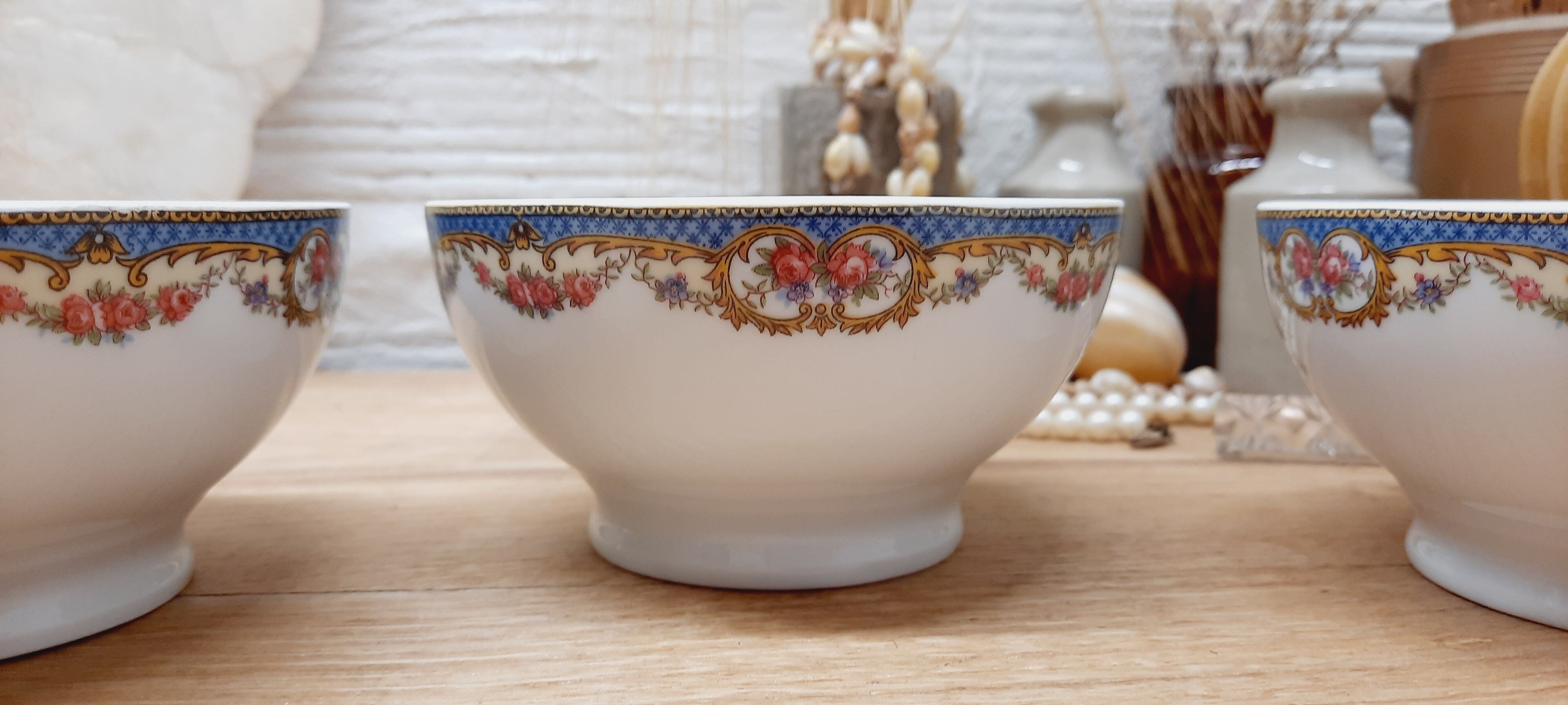 Set 3 bols porcelaine guirlande de fleurs