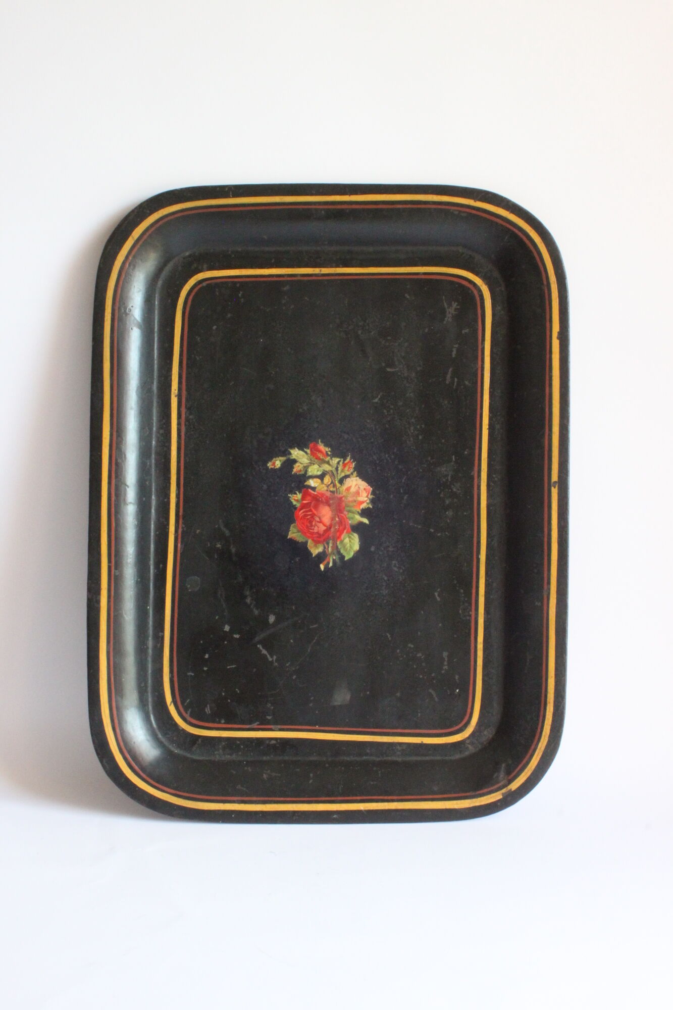 Black toleware painted metal serving tray 19th century