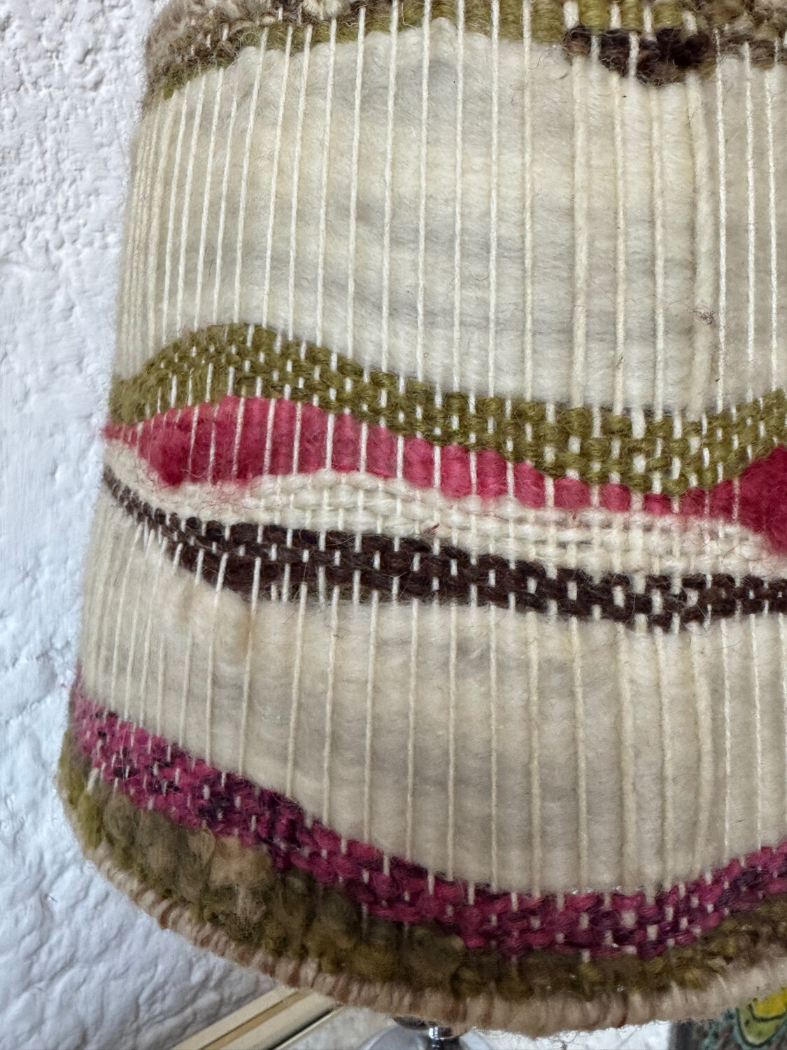 Lampe chrome bois laine années 70