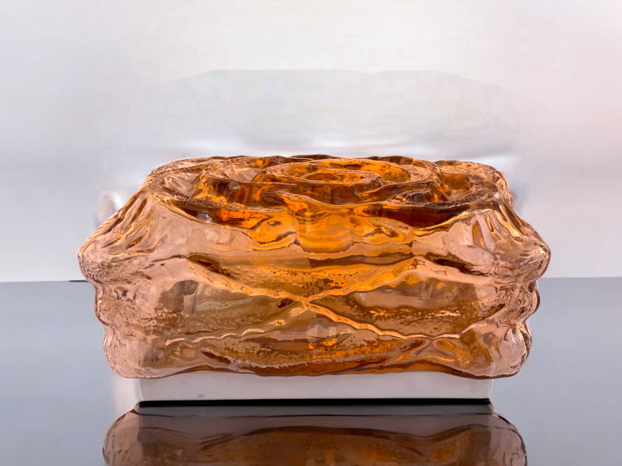 Amber glass rectangular flush mount ceiling or wall light