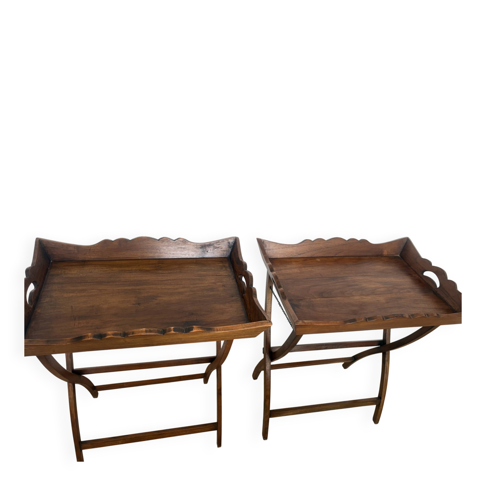 Pair of folding wooden side tables / serving tables in style