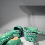 Set of 8 ceramic bowls with leaf decoration, signed Nissy Annecy, vintage