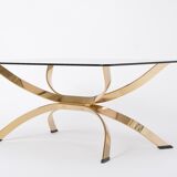 Gold Colored Mid-Century Modern coffee table with smoked Glass top