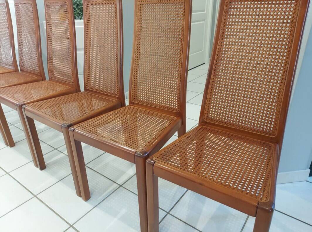 Set of 6 cane chairs, vintage Italian design, 1970s