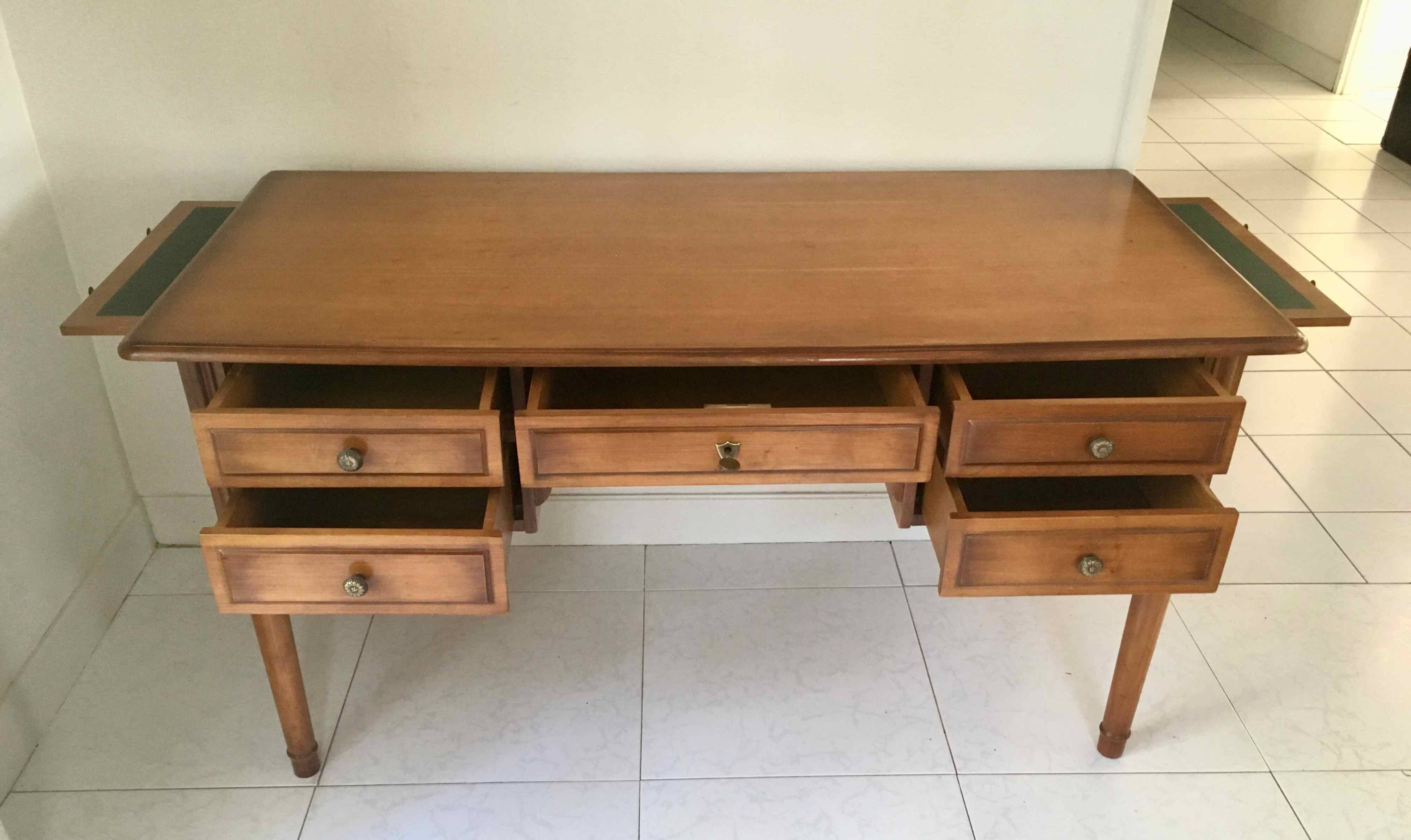 Bureau style Directoire 5 tiroirs et tablettes latérales