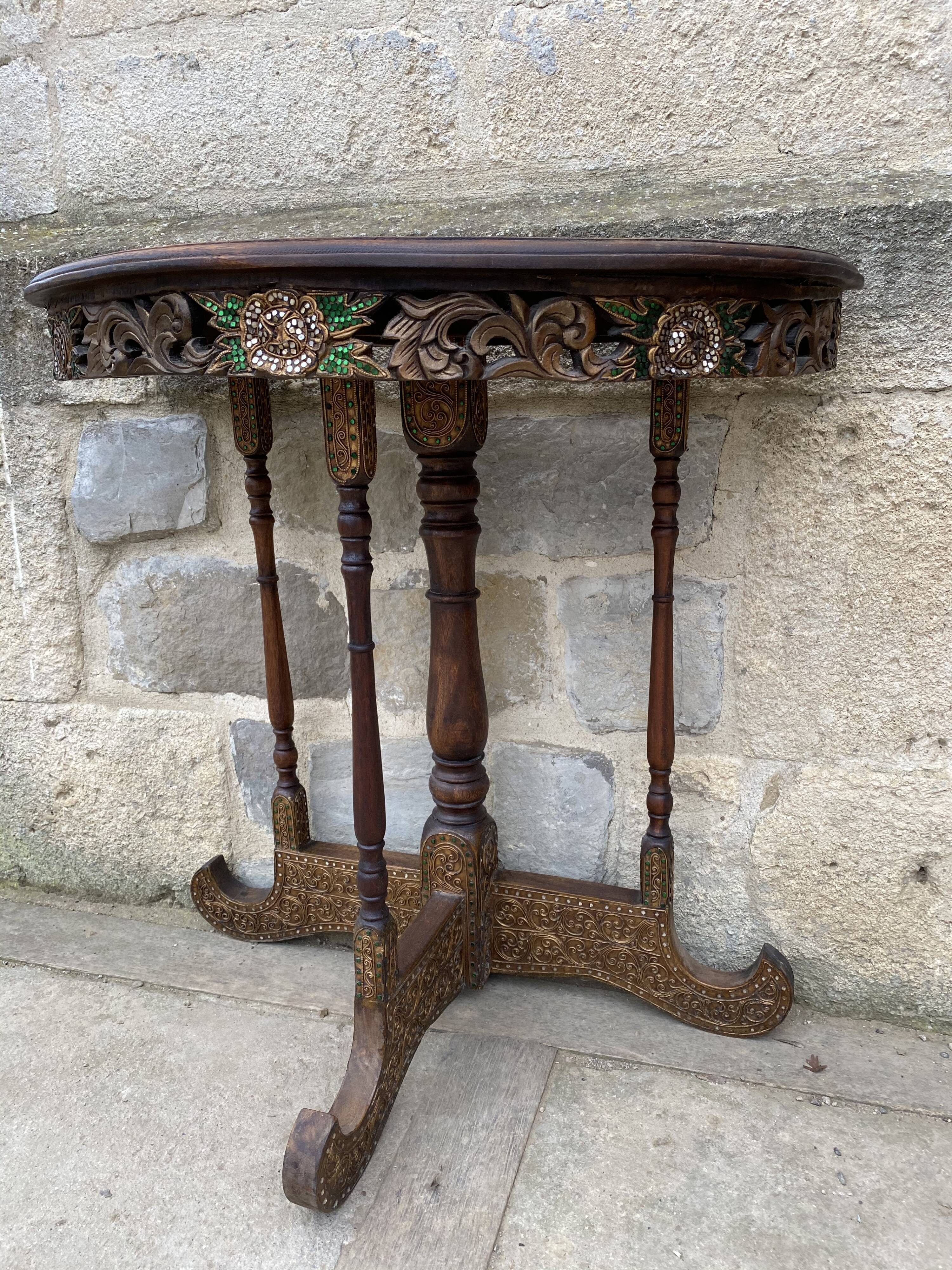Console half moon carved wood 1970