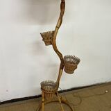 Rattan and bamboo plant holder floor lamp from the 70s