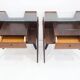 Pair of modernist Italian bedside tables in wood with a glass top.