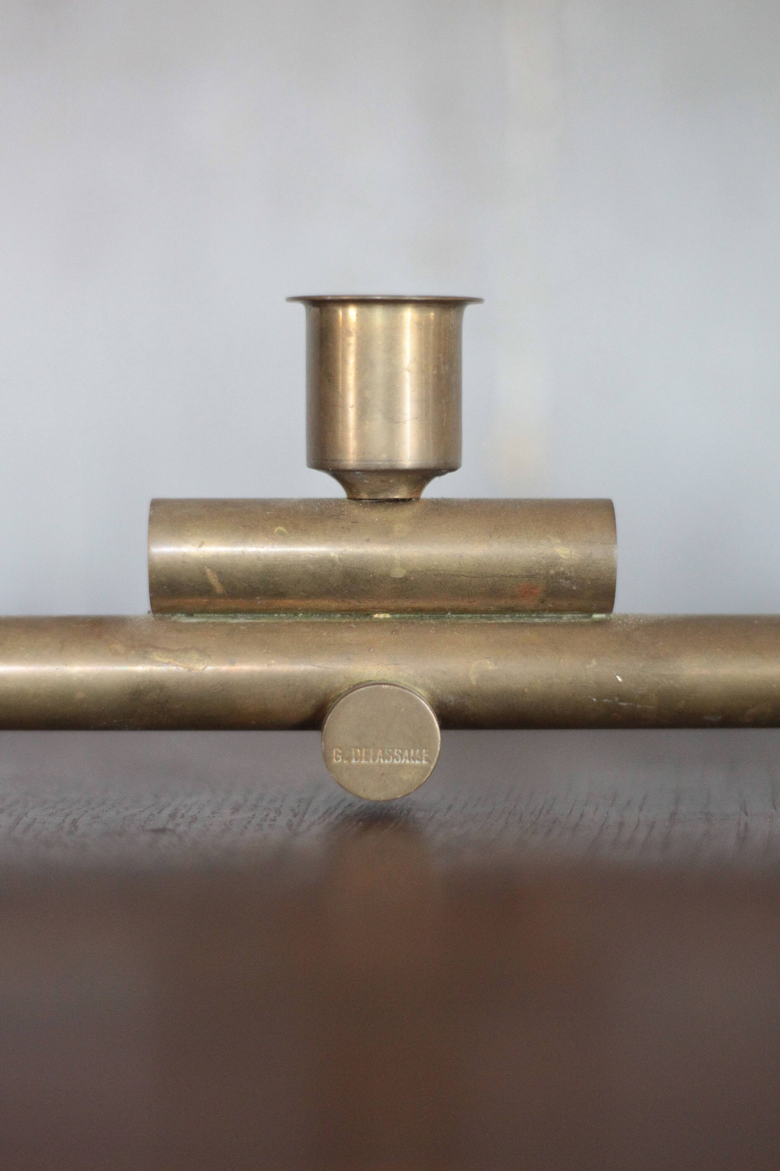 vintage candle holder, signed bronze candle holder, modernist, brutalist