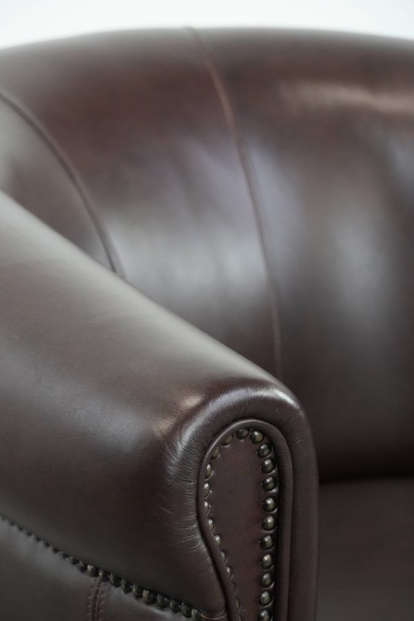 Set of two round cowhide  leather club armchairs in English style