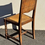 6 rustic style chairs, wood and straw, 1940