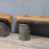20th century folk art: pair of solid wood benches