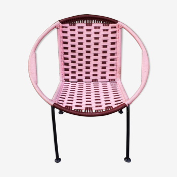 Pink nylon rope child's basket armchair