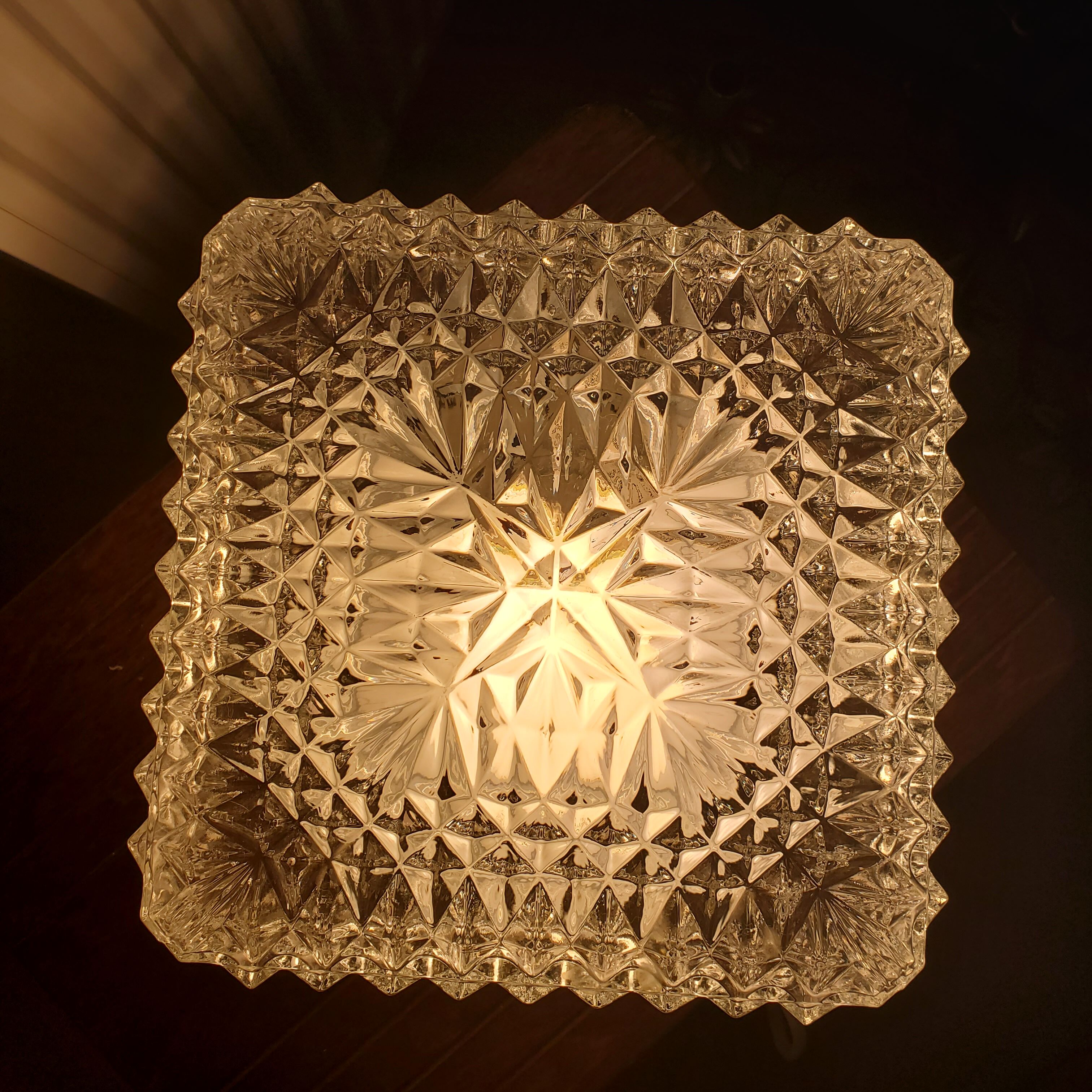 Square vintage ceiling lamp in molded glass