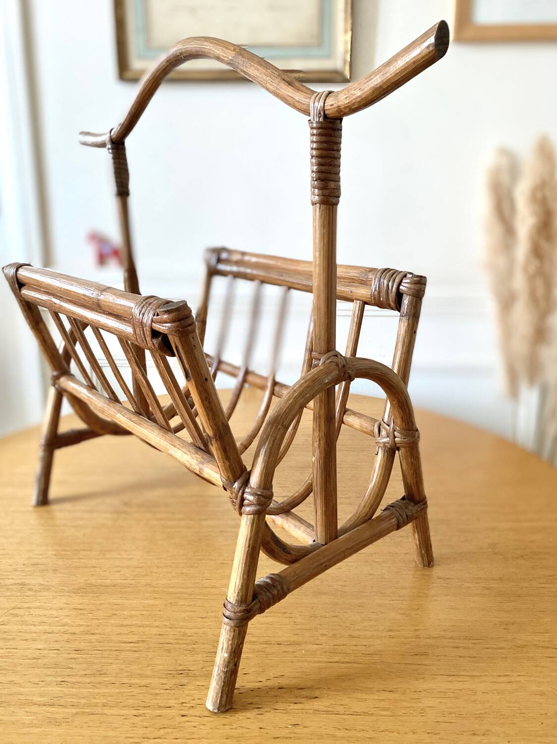 Vintage bamboo rattan magazine rack