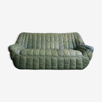 Patchwork Olive Green Leather Sofa by Laauser 1970s