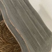 Small footrest bench in solid wood with a slate grey patina.