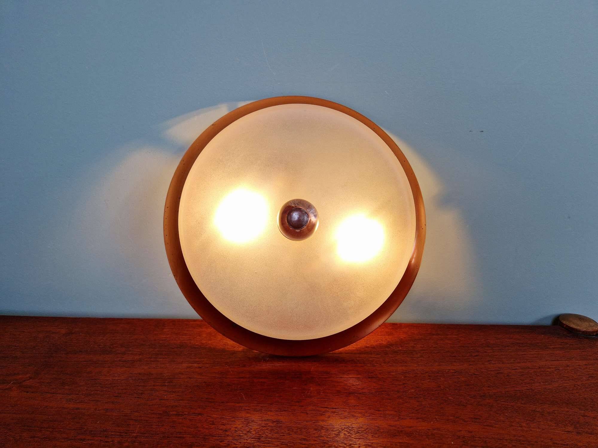 Plafonnier Art Déco en cuivre et verre dépoli, 1930