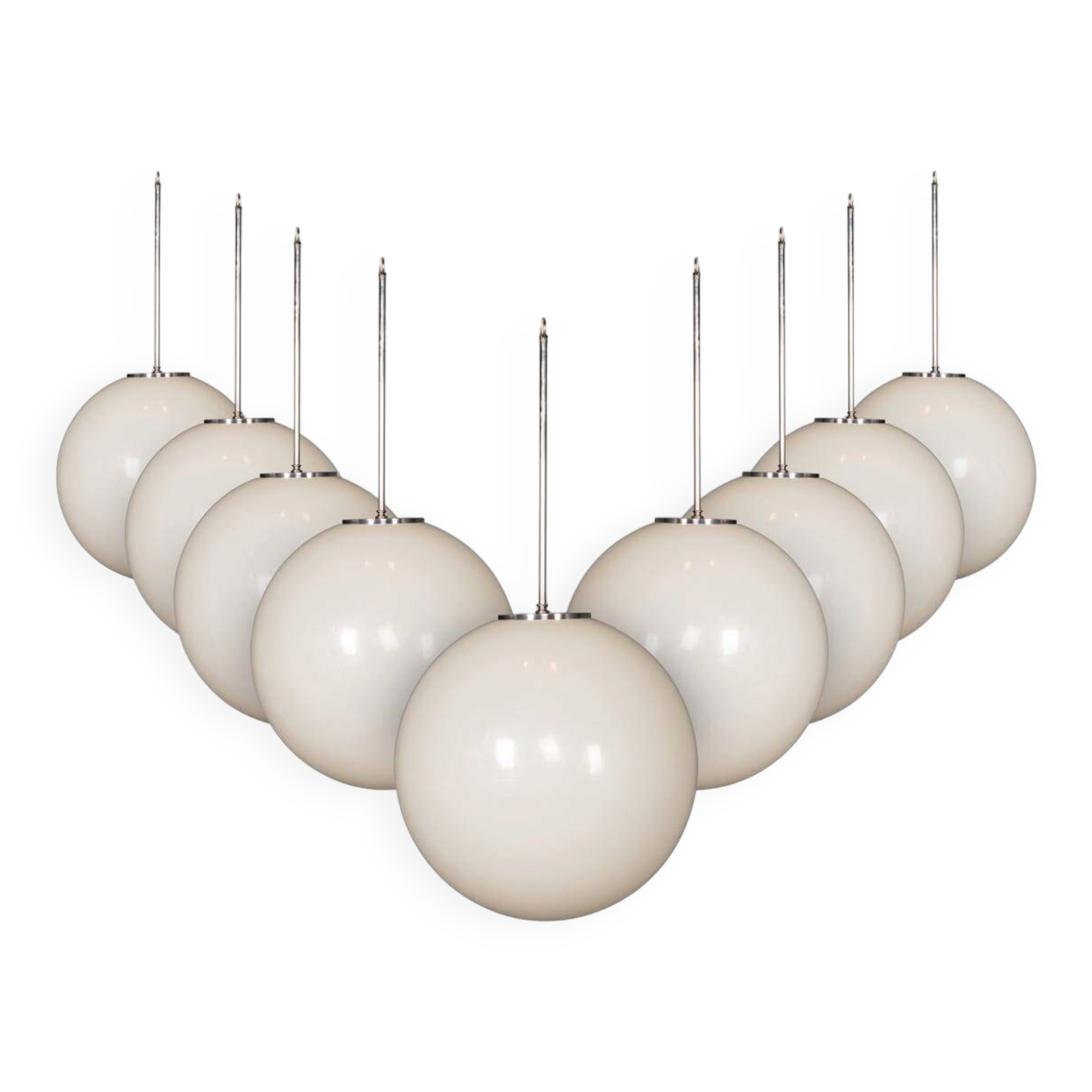 VINTAGE 20thC SET OF NINE LARGE OPAQUE POLYMER GLOBE LIGHTS c.1970