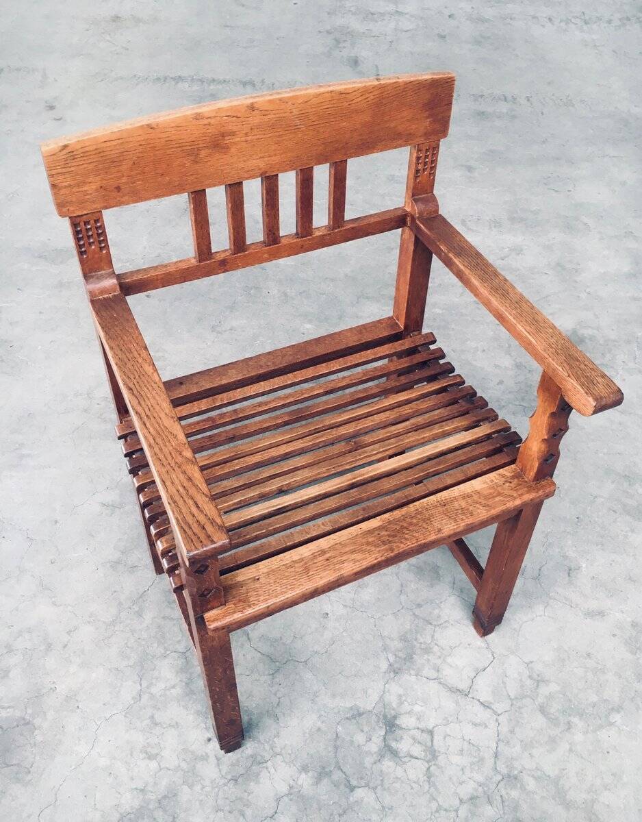 Dutch Modernist Carved Oak Side Chair, 1920s