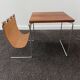 Vintage side table / newspaper holder in leather, chrome-plated steel rosewood, ca 1970